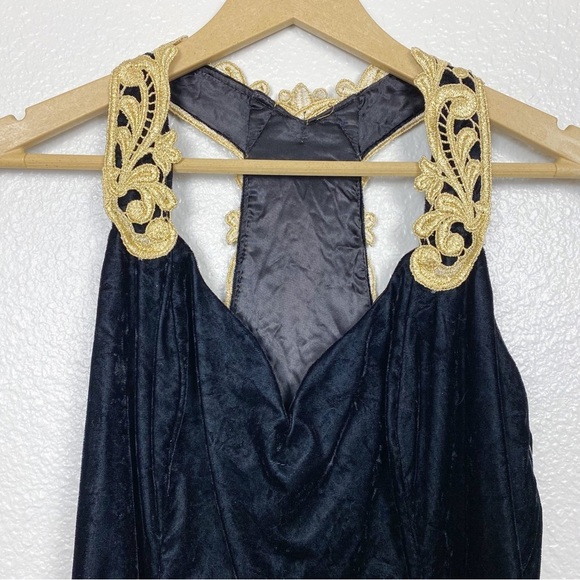 Vintage Scott McClintock Velvet Black Metallic Gold Sleeveless Formal Maxi Dress - Picture 5 of 9